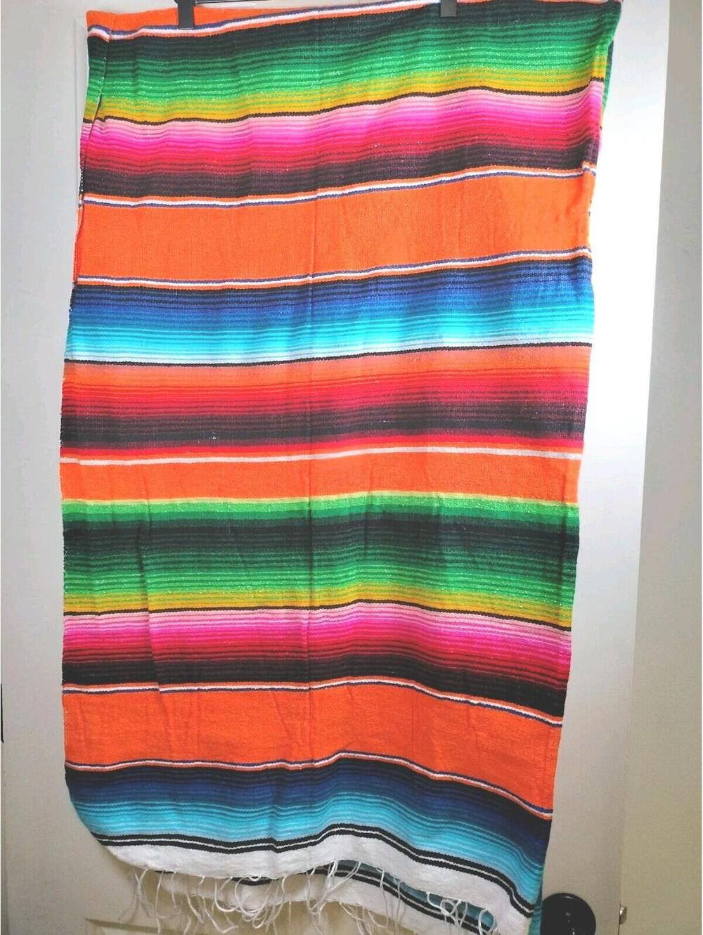Artesanias FR Mexican Serape Blanket 45x76 XL Multi-Color Striped Boho Acrylic